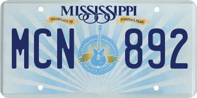 MS license plate MCN892