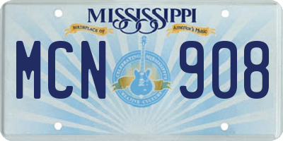 MS license plate MCN908