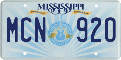 MS license plate MCN920