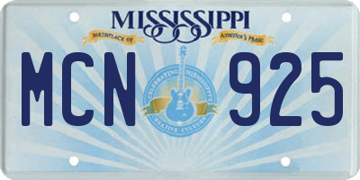 MS license plate MCN925