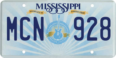 MS license plate MCN928