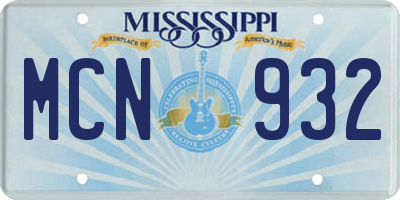 MS license plate MCN932