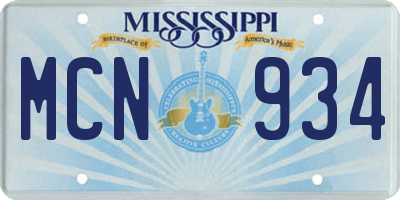 MS license plate MCN934