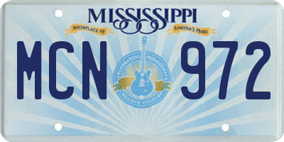 MS license plate MCN972