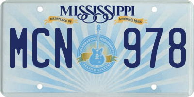 MS license plate MCN978