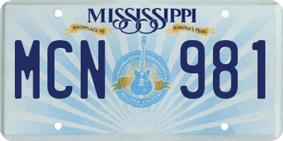 MS license plate MCN981