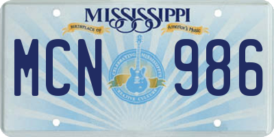 MS license plate MCN986