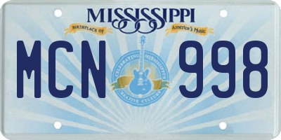 MS license plate MCN998