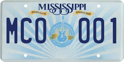MS license plate MCO001