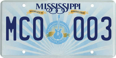 MS license plate MCO003