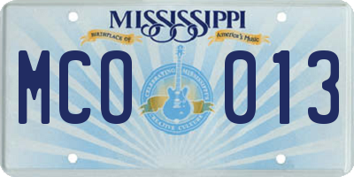 MS license plate MCO013