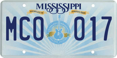 MS license plate MCO017