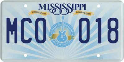 MS license plate MCO018