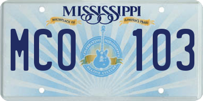 MS license plate MCO103