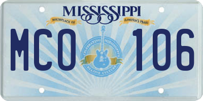 MS license plate MCO106