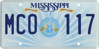 MS license plate MCO117
