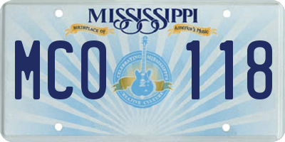 MS license plate MCO118