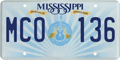MS license plate MCO136