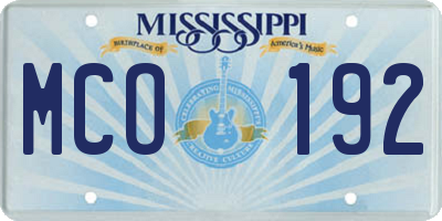 MS license plate MCO192