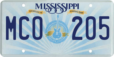 MS license plate MCO205