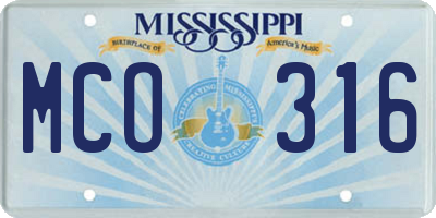 MS license plate MCO316