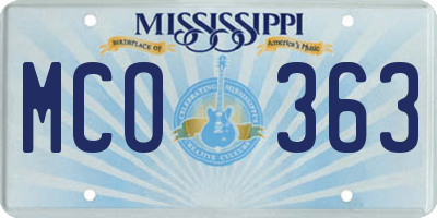 MS license plate MCO363