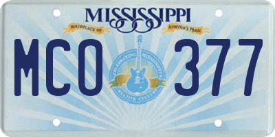 MS license plate MCO377