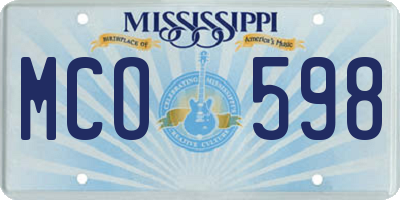 MS license plate MCO598