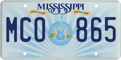 MS license plate MCO865