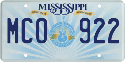 MS license plate MCO922