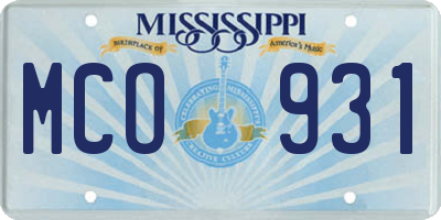 MS license plate MCO931