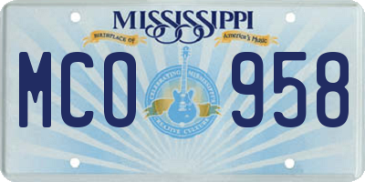 MS license plate MCO958