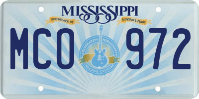 MS license plate MCO972