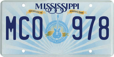 MS license plate MCO978