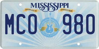 MS license plate MCO980