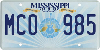 MS license plate MCO985