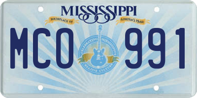 MS license plate MCO991