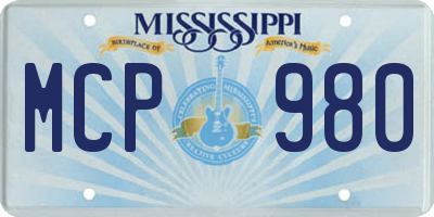 MS license plate MCP980