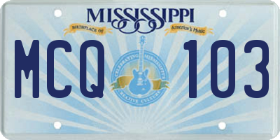 MS license plate MCQ103
