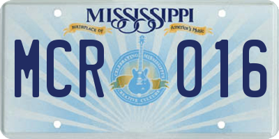 MS license plate MCR016