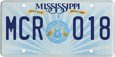 MS license plate MCR018