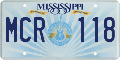 MS license plate MCR118