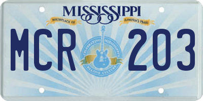 MS license plate MCR203