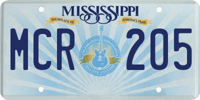 MS license plate MCR205