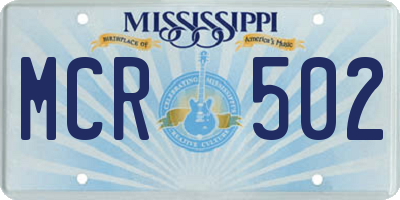MS license plate MCR502