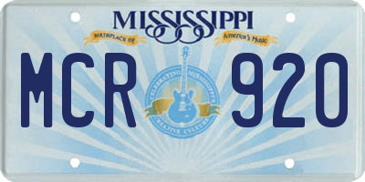 MS license plate MCR920