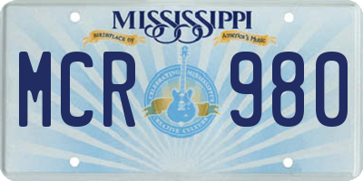 MS license plate MCR980