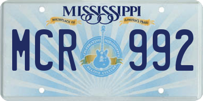 MS license plate MCR992