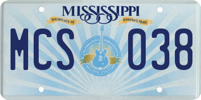 MS license plate MCS038