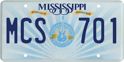 MS license plate MCS701